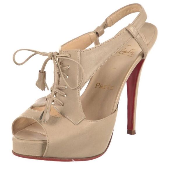 CHRISTIAN LOUBOUTIN Beige Leather Sometimes Lace Up Heels EU 36.5/ US 6.5 - Picture 1 of 13